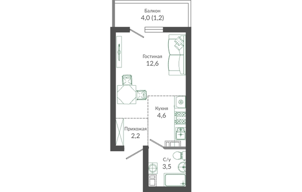 Планировка 1-комн 24,1 м²