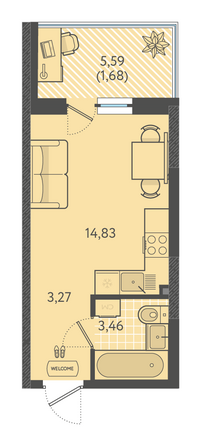Планировка Студия 22,75 м²