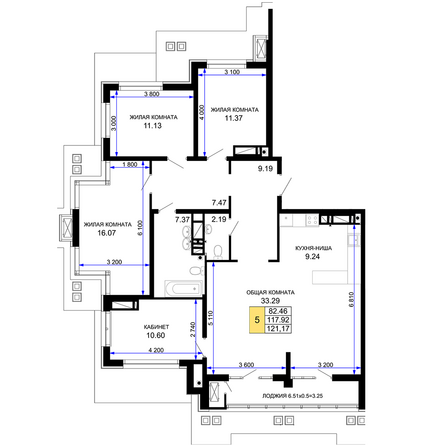 Планировка 5-комн 121,17 м²