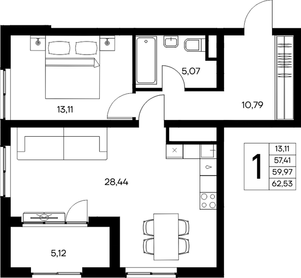 Планировка 1-комн 62,53 м²