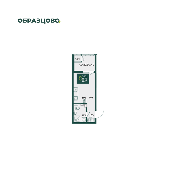 Планировка Студия 22,12 м²