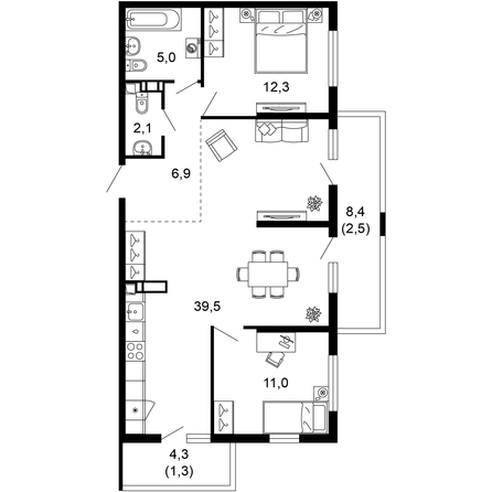 Планировка 2-комн 80,6 м²