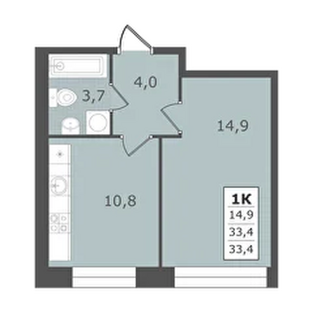 Планировка 1-комн 33,4 м²