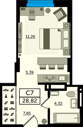 Планировка Студия 28,82 м²