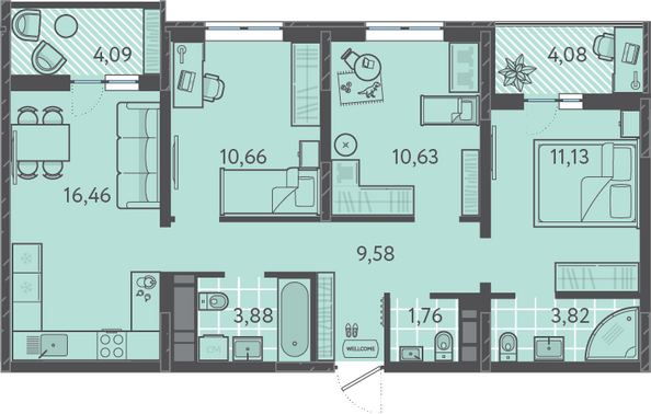 Планировка 3-комн 72,01 м²