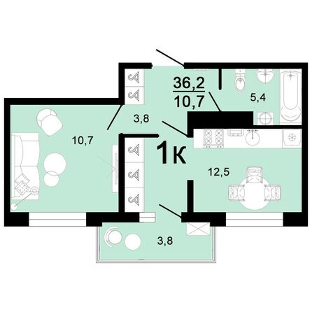 Планировка 1-комн 36,2 м²