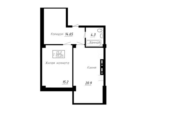 Планировка 1-комн 55,05 м²