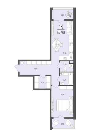 Планировка 1-комн 57,9 м²