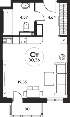 Планировка Студия 30,12 - 30,36 м²