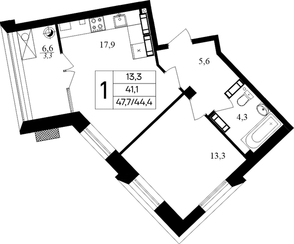 Планировка 1-комн 47,7 м²