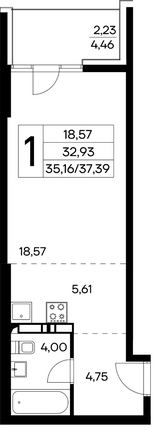 Планировка 1-комн 37,39 - 37,73 м²