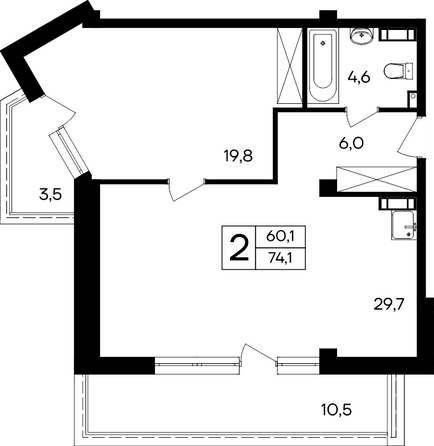 Планировка Апартамент 74,1 м²