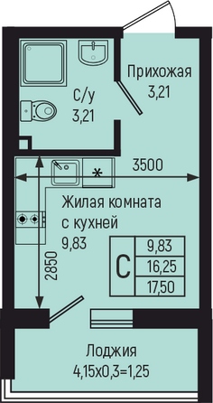 Планировка Студия 17,5 м²