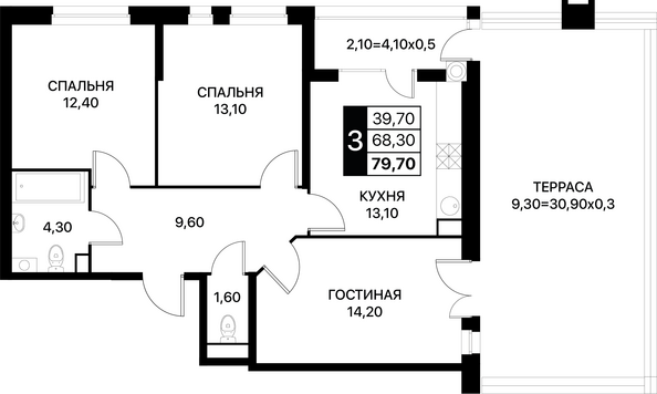 Планировка 3-комн 79,7 м²