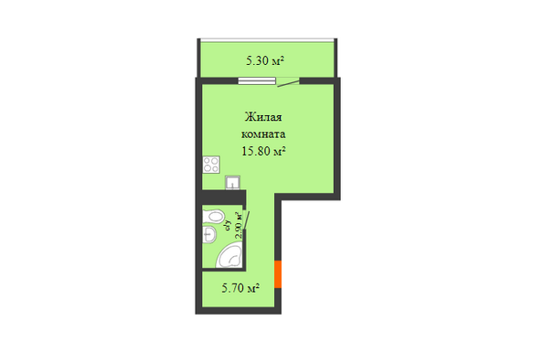 Планировка Студия 26 м²