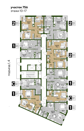 План 10-17 этажа 1,4 подъезд