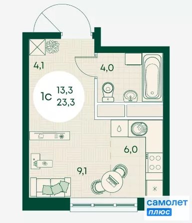 
  Продается студия 23.3 м², в ЖК Green Apple (Грин эпл), блок 1. Фото 8.