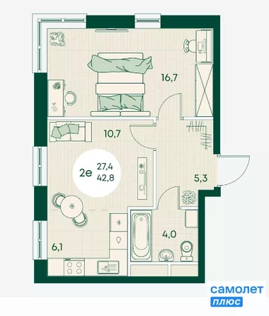 
  Продается 1-комн. квартира 42.8 м², в ЖК Green Apple (Грин эпл), блок 1. Фото 8.