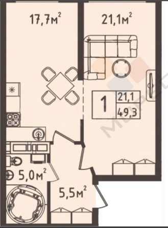 
   Продам 1-комнатную, 49.5 м², Тургеневское шоссе ул, 5

. Фото 9.