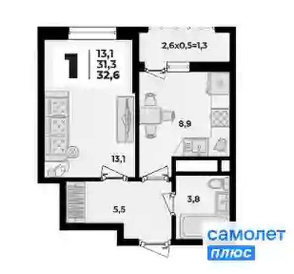 
   Продам 1-комнатную, 32.6 м², Родной дом 2, литера 1

. Фото 8.