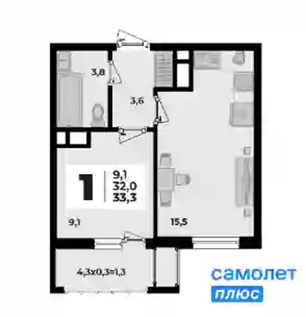 
   Продам 1-комнатную, 33.3 м², Родной дом 2, литера 1

. Фото 8.