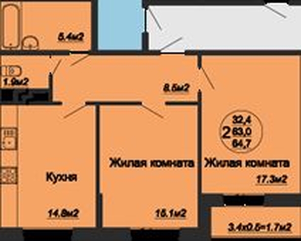 
   Продам 2-комнатную, 64.7 м², Московская ул, 133к1

. Фото 31.