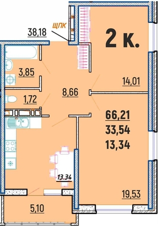 
   Продам 2-комнатную, 66.21 м², Клубный дом Агой

. Фото 1.