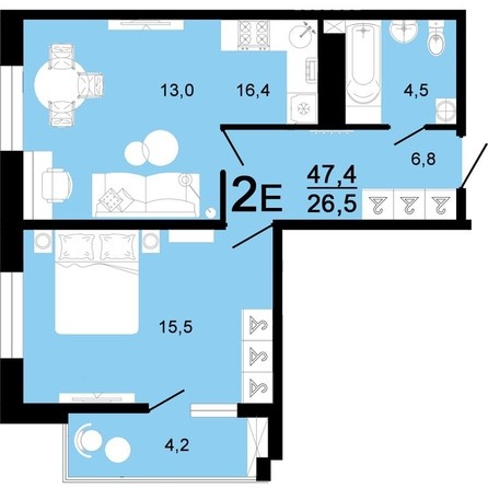 
   Продам 2-комнатную, 47.4 м², Горячий, литера 4

. Фото 1.