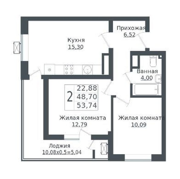 
   Продам 2-комнатную, 53.74 м², Западный Обход ул, 39/1 к 6

. Фото 1.