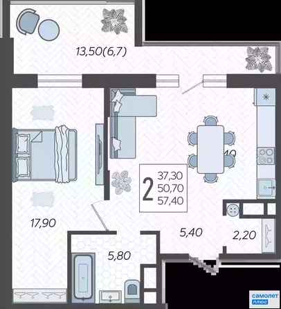 
   Продам 2-комнатную, 57.4 м², Садовое кольцо ул, 9к1

. Фото 4.