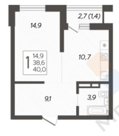 
   Продам 1-комнатную, 39.8 м², Питерская ул, 40

. Фото 7.