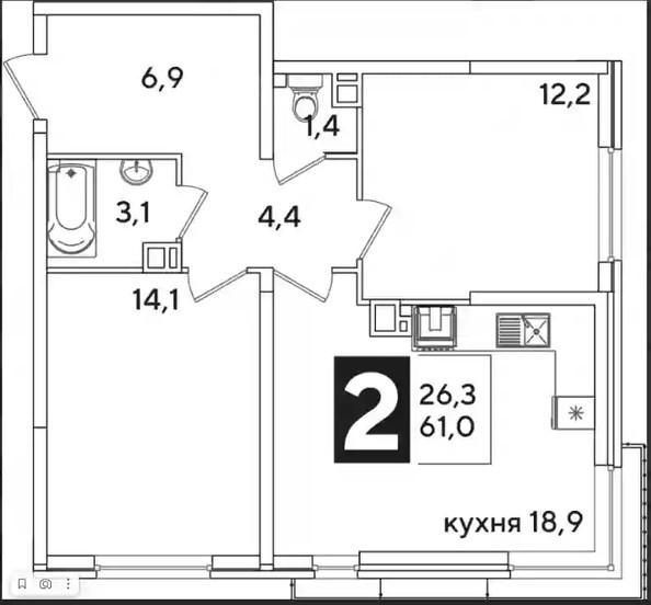 
   Продам 2-комнатную, 61 м², Ивана Беличенко ул, 92 к3

. Фото 11.