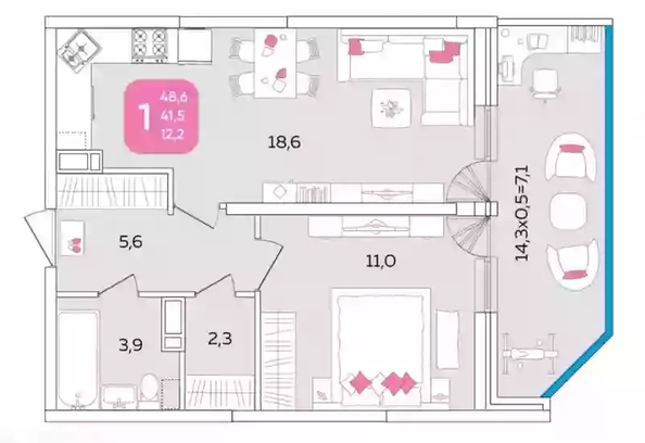 
   Продам 1-комнатную, 48.8 м², Любимово мкр, 2

. Фото 5.