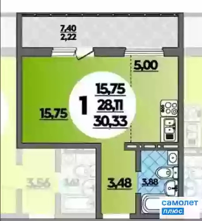 
   Продам 1-комнатную, 30.3 м², Александра Сапрунова ул, 17

. Фото 2.