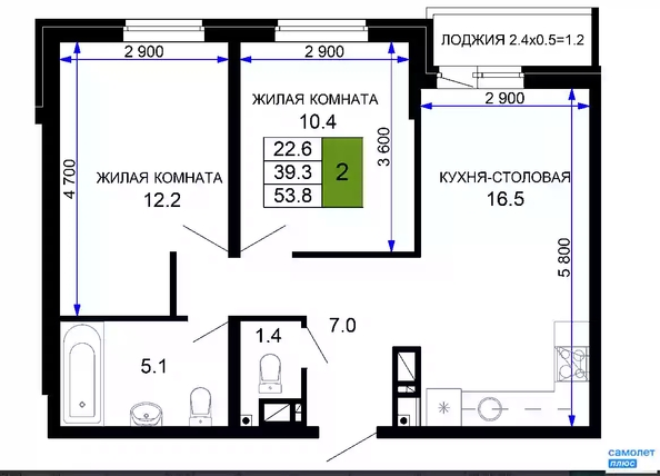 
   Продам 2-комнатную, 53.8 м², Позднякова ул, 2 к20

. Фото 2.