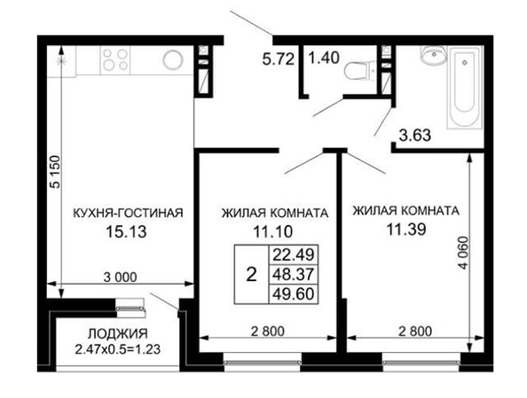 
   Продам 2-комнатную, 49.6 м², Скандинавская ул, 1к6

. Фото 11.