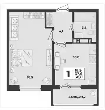 
   Продам 1-комнатную, 38.8 м², Лето, литера 1/2

. Фото 8.