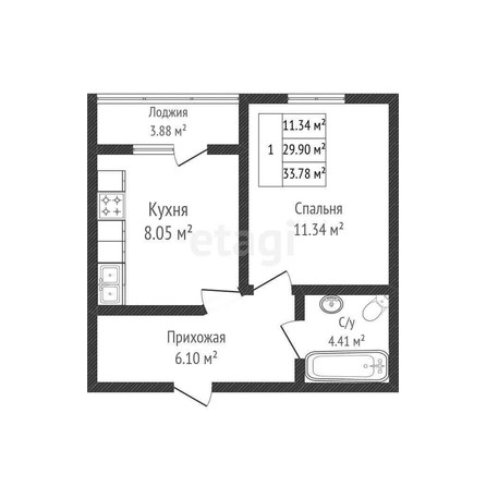 
   Продам 1-комнатную, 30 м², Беговая ул, 56/2

. Фото 7.