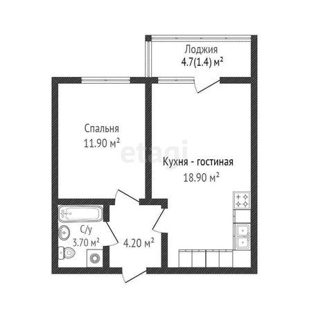 
   Продам 1-комнатную, 39.9 м², Конгрессная ул, 41/1

. Фото 19.