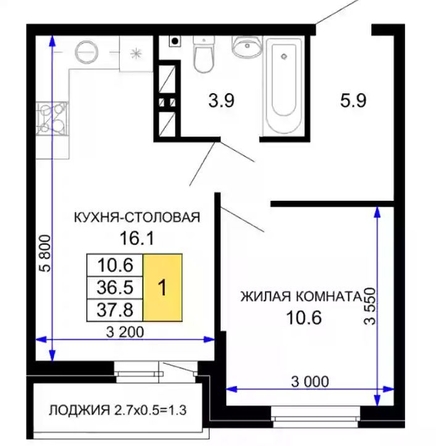 
   Продам 1-комнатную, 36.6 м², Позднякова ул, 2 к16

. Фото 3.