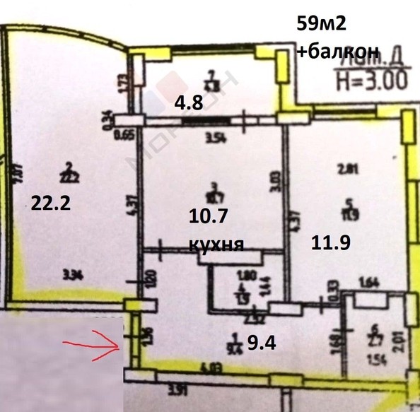 
   Продам 2-комнатную, 59 м², Героев-Разведчиков ул, 12/1к1

. Фото 11.