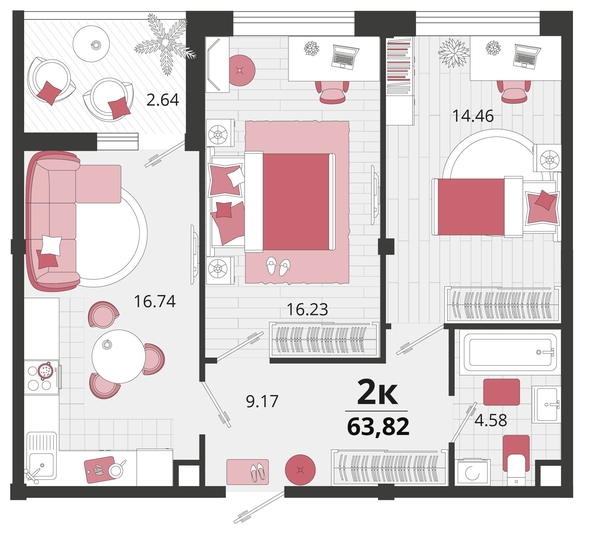 
   Продам 2-комнатную, 63.82 м², Родные просторы, литера 24

. Фото 4.