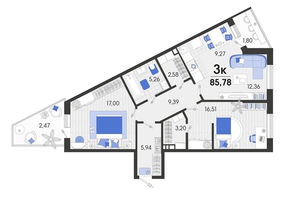 
   Продам 3-комнатную, 85.78 м², Белые росы, литера 9

. Фото 4.