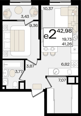 
   Продам 2-комнатную, 42.98 м², Патрики, литер 1.1

. Фото 2.