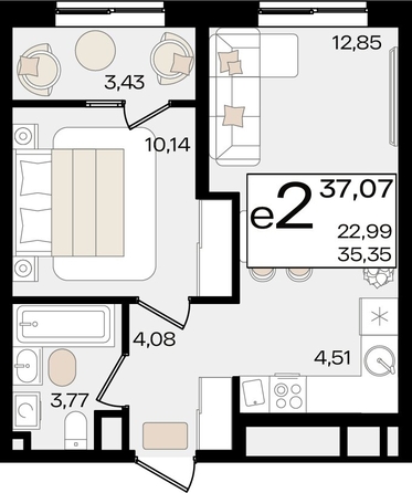 
   Продам 2-комнатную, 37.07 м², Патрики, литер 1.1

. Фото 2.