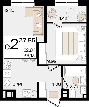 
   Продам 2-комнатную, 37.85 м², Патрики, литер 1.1

. Фото 2.