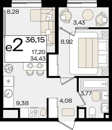 
   Продам 2-комнатную, 36.15 м², Патрики, литер 1.5

. Фото 2.