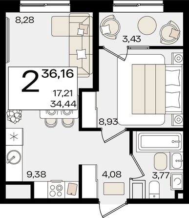 
   Продам 2-комнатную, 36.16 м², Патрики, литер 1.2

. Фото 2.