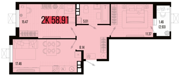 
   Продам 2-комнатную, 58.91 м², Цветной бульвар, литер 2

. Фото 8.