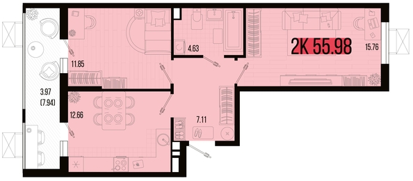 
   Продам 2-комнатную, 55.98 м², Цветной бульвар, литер 3

. Фото 4.